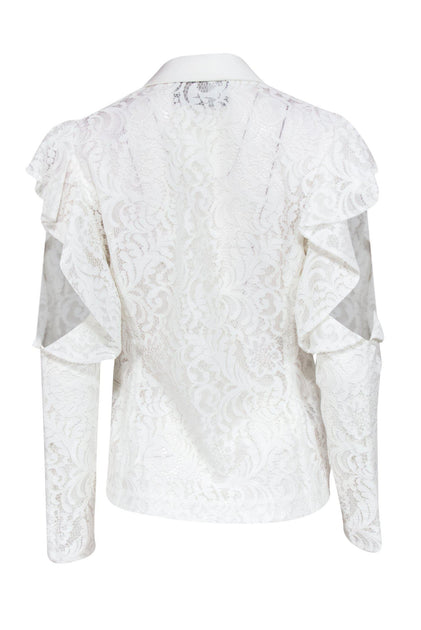 BCBG Max Azria White Blazer w Ruffle Lace Sleeves Cold