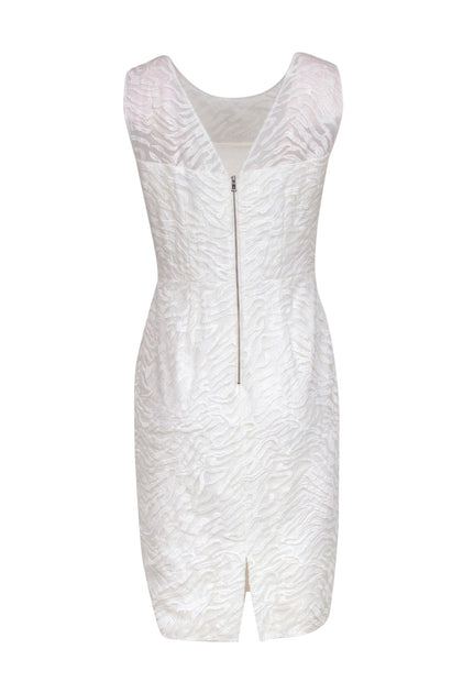 BCBG Max Azria White Embroidered Zebra Print Mesh Sleeveless