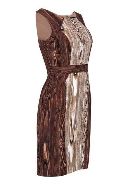 BCBG Max Azria Wood Grain Print Sleeveless Midi Dress Sz 4