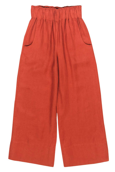 Current Boutique-BONDI BORN - Burnt Orange High-Waist Wide Leg Linen Paperbag Pants Sz S