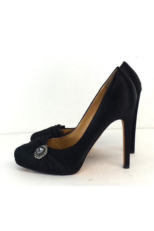 Current Boutique-Badgley Mischka - Black Satin & Jewel Heels Sz 9