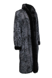 Current Boutique-Barbatsuly Bros. - Grey Textured Longline Clasped Fur Coat w/ Brown Fur Trim Sz M