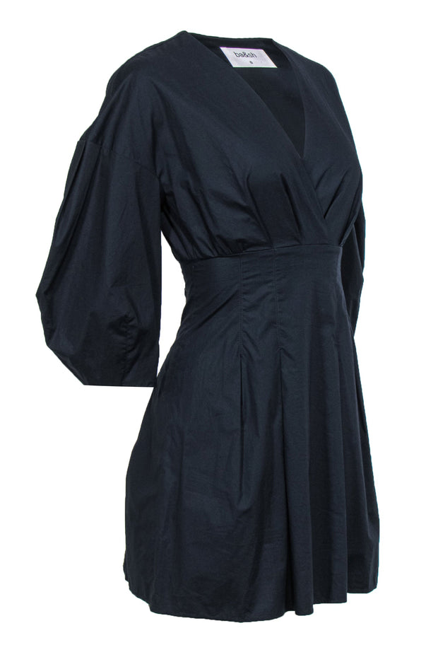 Current Boutique-Ba&sh - Black Surplice Puff Sleeve Cotton Dress Sz 0