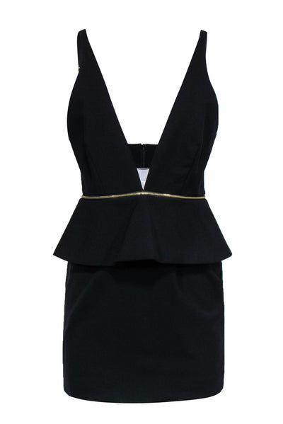 Current Boutique-Bec & Bridge - Black Mini Dress w/ Deep V-Neck & Removable Peplum Sz 6