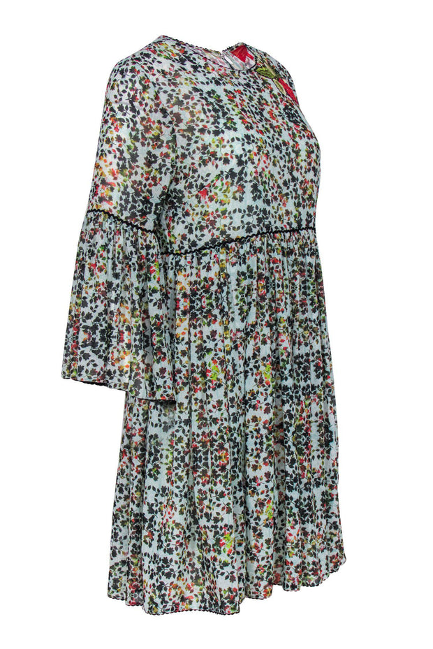Current Boutique-Bhanuni - Light Green Floral Print Bell Sleeve Dress Sz 6
