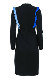 Current Boutique-Black Halo - Black Long Sleeve Midi Dress w/ Blue Ruffled Trim Sz 2