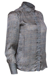 Current Boutique-Brora - Teal, Beige & Brown Plaid Button-Up Silk Blouse Sz 6