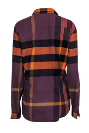 Current Boutique-Burberry Brit - Dark Purple, Orange & Black Plaid Button-Up Flannel Sz L