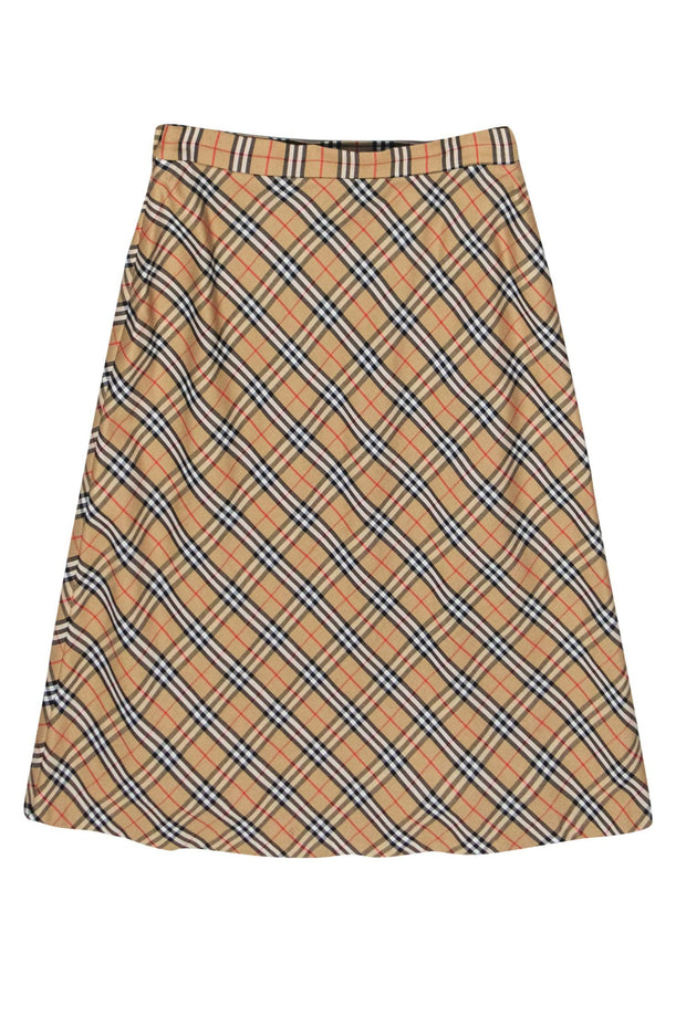 Current Boutique-Burberry - Tan Plaid Cotton Midi Skirt Sz 8