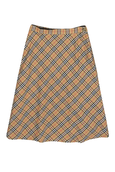 Current Boutique-Burberry - Tan Plaid Cotton Midi Skirt Sz 8