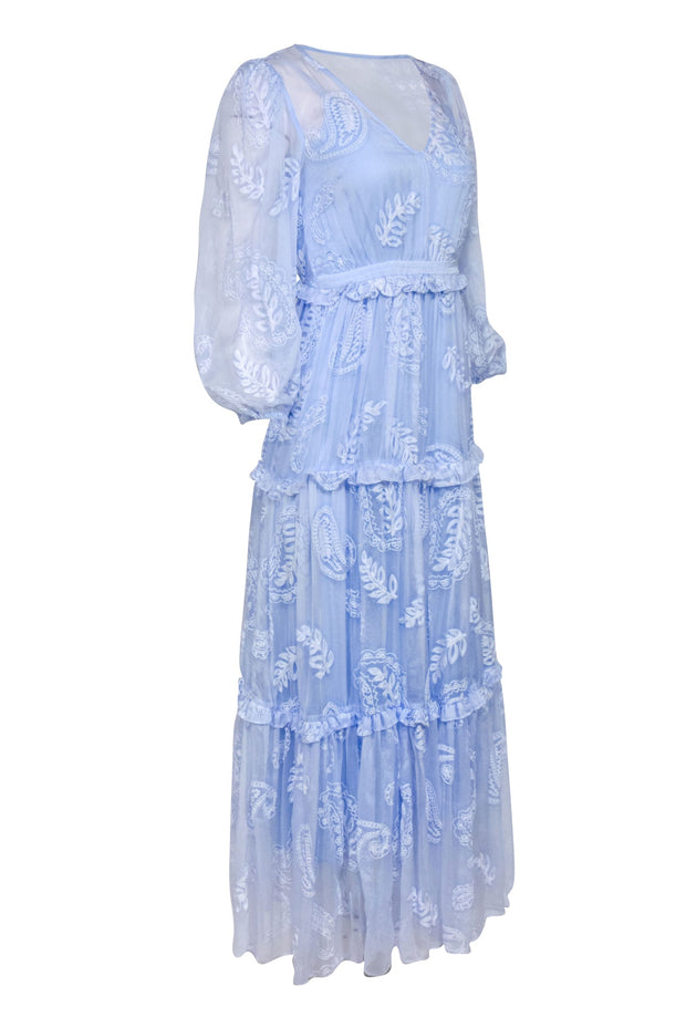 Current Boutique-By Malina - Powder Blue Long Sleeve Maxi Dress Sx XS