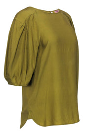 Current Boutique-Calypso - Chartreuse Textured Silk Puff Sleeve Blouse Sz M