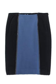 Current Boutique-Carlisle - Black & Blue Pencil Skirt w/ Leather Trim Sz 10