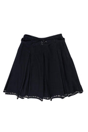Current Boutique-Carlisle - Black Pleated Belted Skirt w/ Rhinestone Hem Sz 4