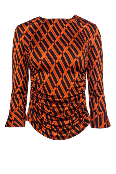 Current Boutique-Carlisle - Orange & Black Printed Silk Top Sz S
