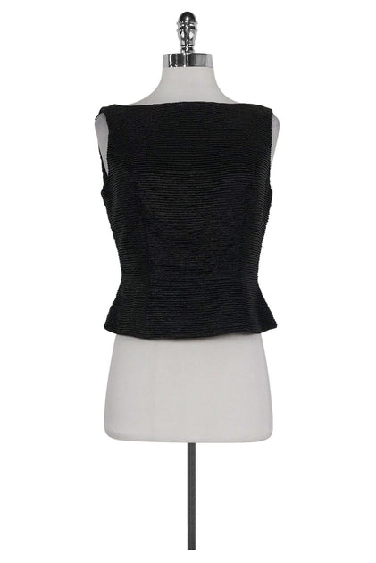 CARMEN MARC VALVO Black Beaded Lace Embellished Scoop Neck Bodysuit Top M  6/8