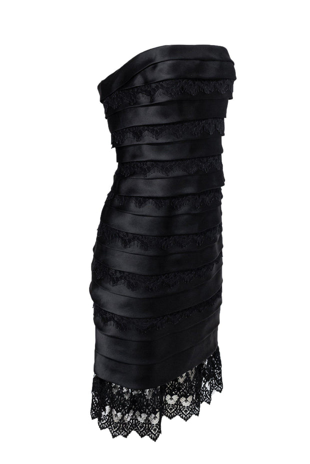 Current Boutique-Carmen Marc Valvo - Black Layered Lace Strapless Dress Sz 6