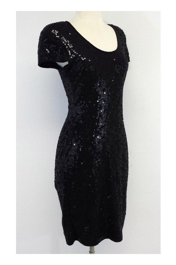 Current Boutique-Carmen Marc Valvo - Black Sequin Short Sleeve Dress Sz XS