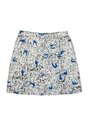 Current Boutique-Carven - White Textured Skirt w/ Black & Blue Splatter Print Sz 10