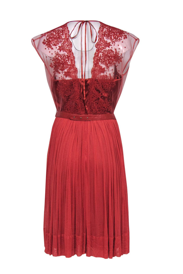 Current Boutique-Catherine Deane - Burnt Orange Belted “Paige” A-Line Dress w/ Leather & Lace Bodice Sz 10