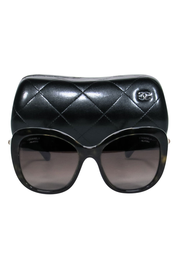 Current Boutique-Chanel - Black Oversized Square Sunglasses w/ Faux Pearls