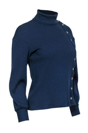 Current Boutique-Chanel - Navy Ribbed Asymmetrical Anchor Button Sweater Sz M