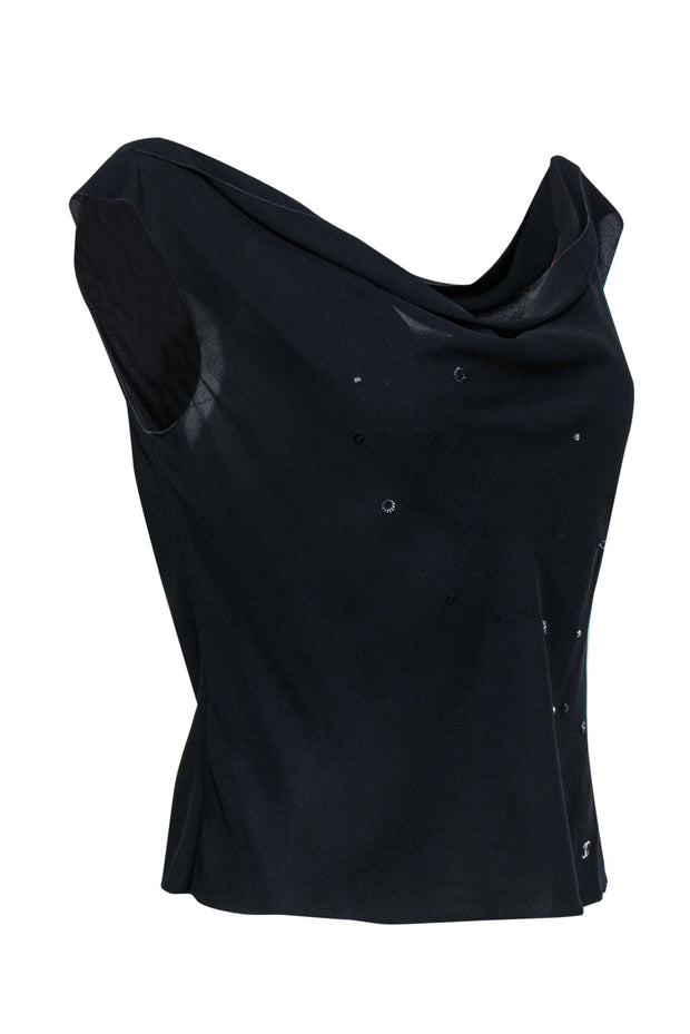 Current Boutique-Chanel - Vintage Black Silk Cowl Neck Tank w/ Beaded Design Sz 10