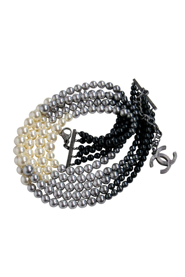 Current Boutique-Chanel - White & Black Ombre Multi-Layered Faux Pearl Necklace