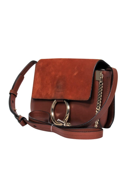 Chloe - Brown Leather & Suede Fold-Over Faye Shoulder Bag w/ Ring Ha –  Current Boutique