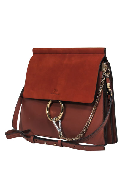 Chloe - Brown Leather & Suede Fold-Over Faye Shoulder Bag w/ Ring Ha –  Current Boutique