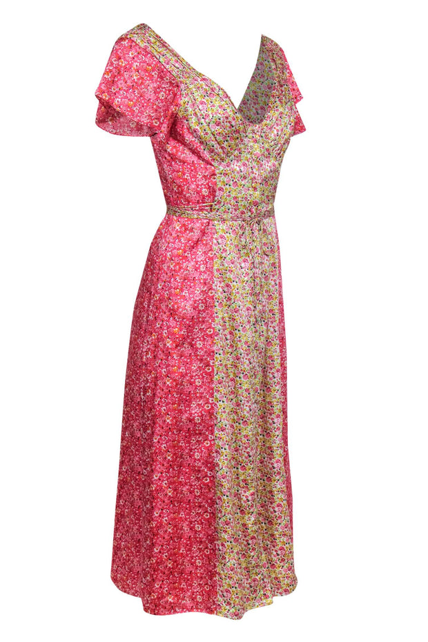 Current Boutique-Cinq a Sept - Pink Floral Short Sleeve Button Front Maxi Dress Sz 2