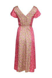 Current Boutique-Cinq a Sept - Pink Floral Short Sleeve Button Front Maxi Dress Sz 2
