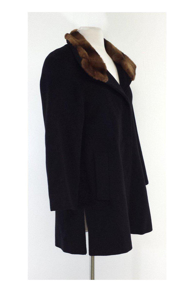 Current Boutique-Cinzia Rocca - Black Wool & Fur Collar Coat Sz 0
