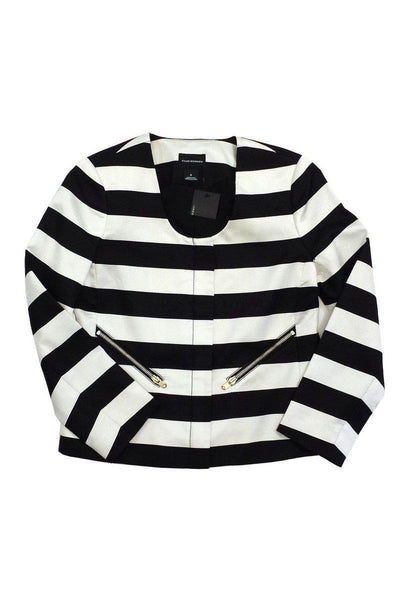 Current Boutique-Club Monaco - Black & White Striped Silk Zip Jacket Sz 0