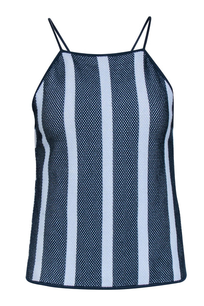 Current Boutique-Club Monaco - Navy & White Stripe Knitted Tank Top w/ Mesh Overlay Sz M