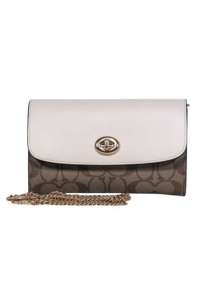 Current Boutique-Coach - Cream & Brown Monogram Print Leather Clasped Chain Crossbody