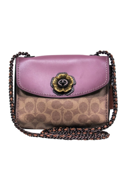Current Boutique-Coach - Purple & Brown Leather Logo Flower Clasp Shoulder Bag