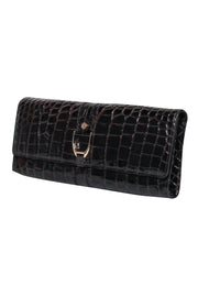 Current Boutique-Cole Haan - Brown Patent Leather Crocodile Embossed Clutch