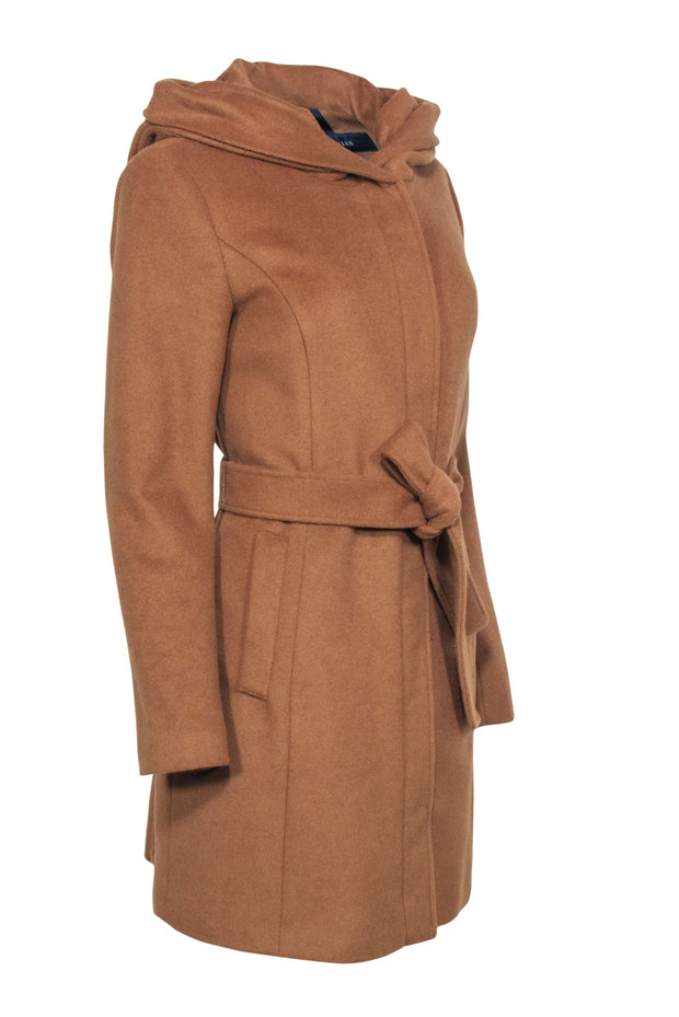 Current Boutique-Cole Haan - Camel Button-Up & Zippered Hooded Wool Blend Coat w/ Belt Sz 6