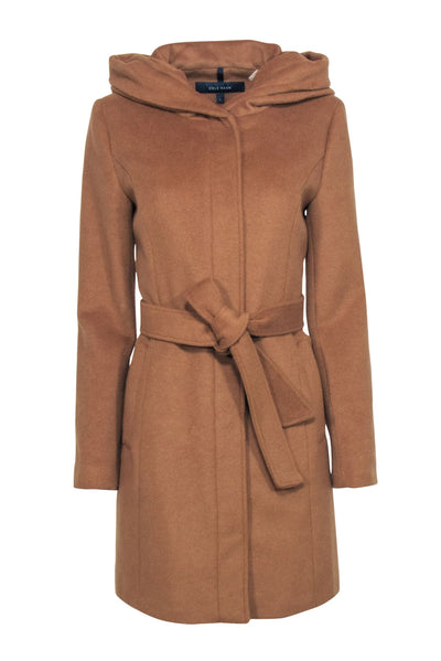 Current Boutique-Cole Haan - Camel Button-Up & Zippered Hooded Wool Blend Coat w/ Belt Sz 6