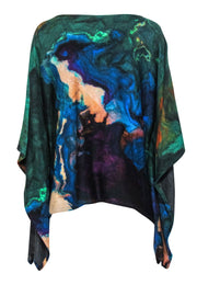 Current Boutique-Conditions Apply - Green & Multicolor Watercolor Print Poncho-Style Sweater Sz XS/S