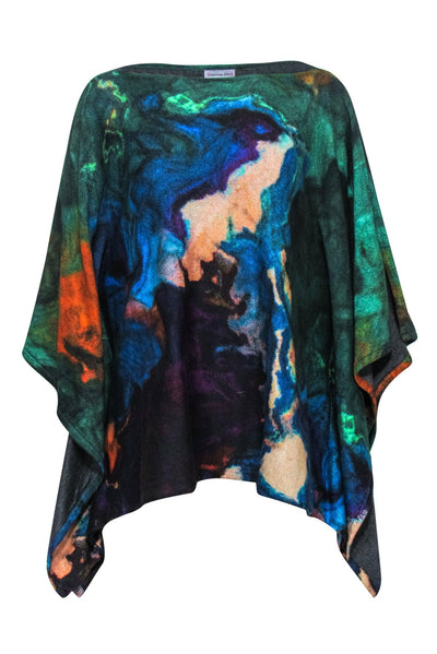 Current Boutique-Conditions Apply - Green & Multicolor Watercolor Print Poncho-Style Sweater Sz XS/S