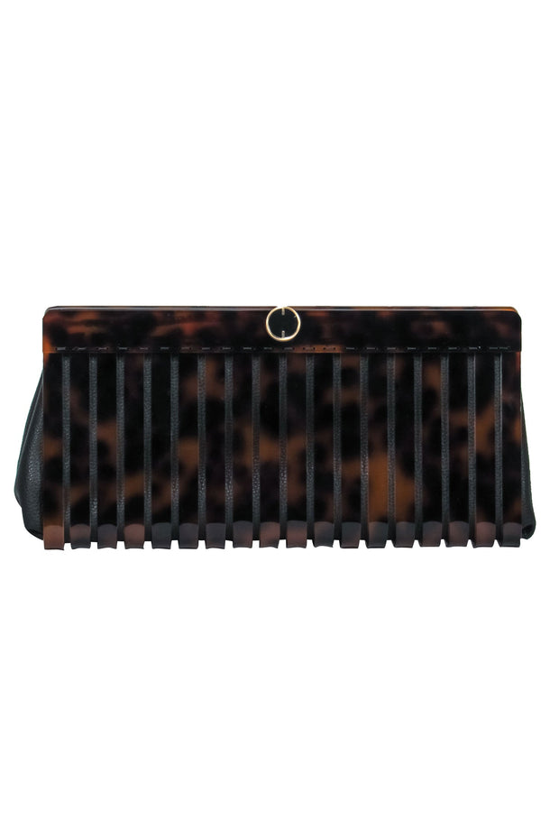 Current Boutique-Cult Gaia - Brown Tortoise Shell "Iris" Acrylic Snap Clutch
