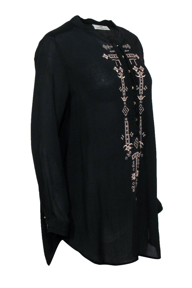 Current Boutique-DAY Birger et Mikkelsen - Black Long Sleeve Tunic Blouse w/ Embroidery Sz M