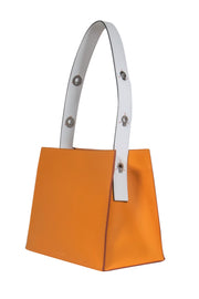 Current Boutique-Danse Lente - Mustard Yellow Leather Structured Tote w/ White Shoulder Strap