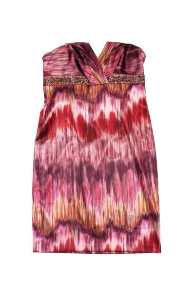 Current Boutique-David Meister - Multicolor Print Embellished Strapless Dress Sz 10