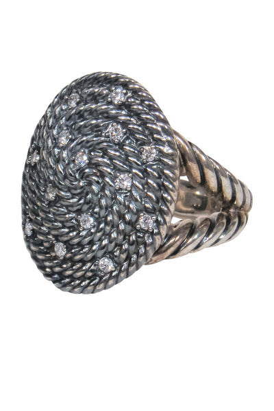 Current Boutique-David Yurman - Sterling Silver Rope Twisted Flat Top Ring w/ Diamonds Sz 6