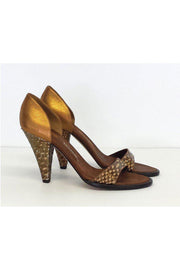 Current Boutique-Devi Kroell - Bronze Metallic Leather Textured Heels Sz 9