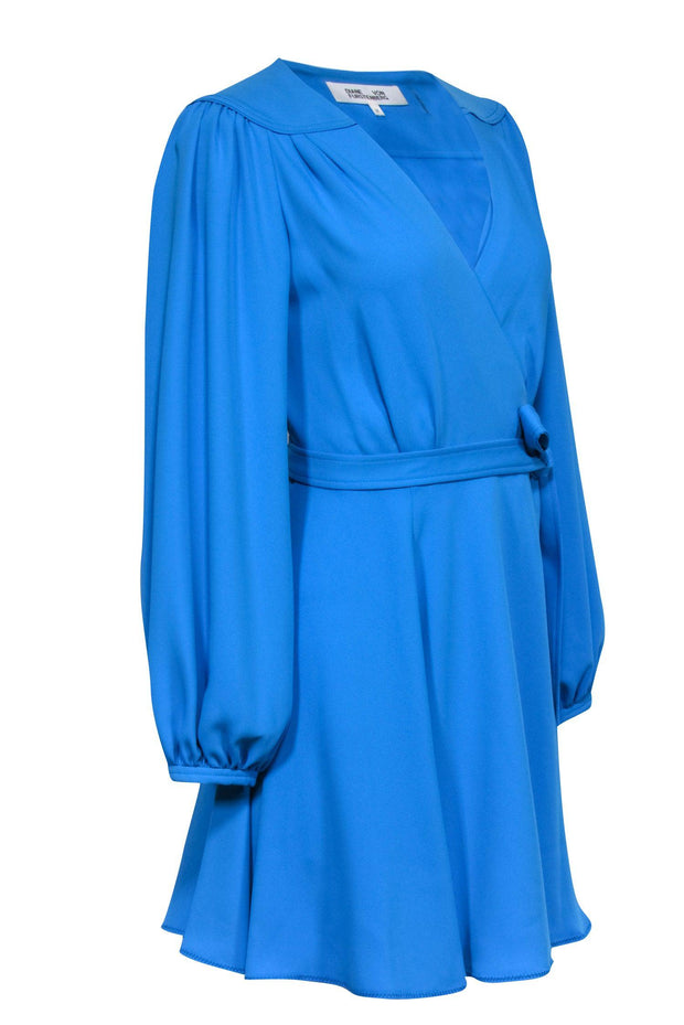 Current Boutique-Diane von Furstenberg - Aqua Blue Balloon Sleeve Wrap Dress Sz M