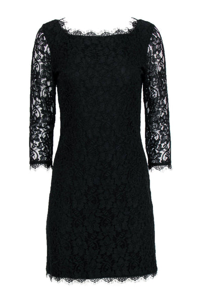 Current Boutique-Diane von Furstenberg - Black Floral Lace "Zarita" Bodycon Dress Sz 8